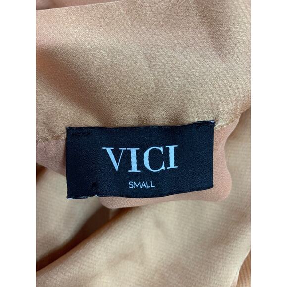 Small Vici Womens Satin Long Sleeve Dress Banded Waist Goldy Orange Color - Picture 9 of 10